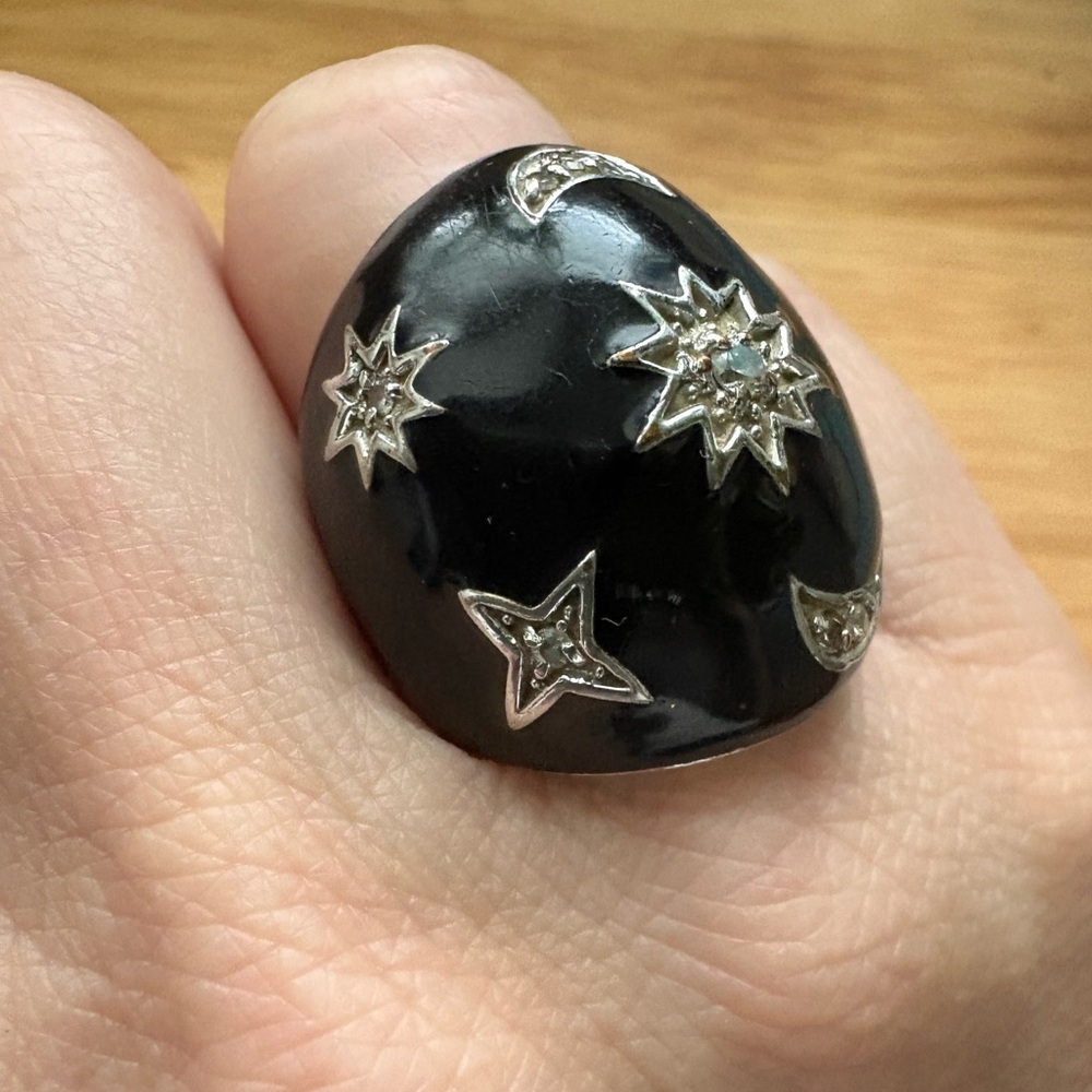 Black and Silver Starry Night Ring Sz 7